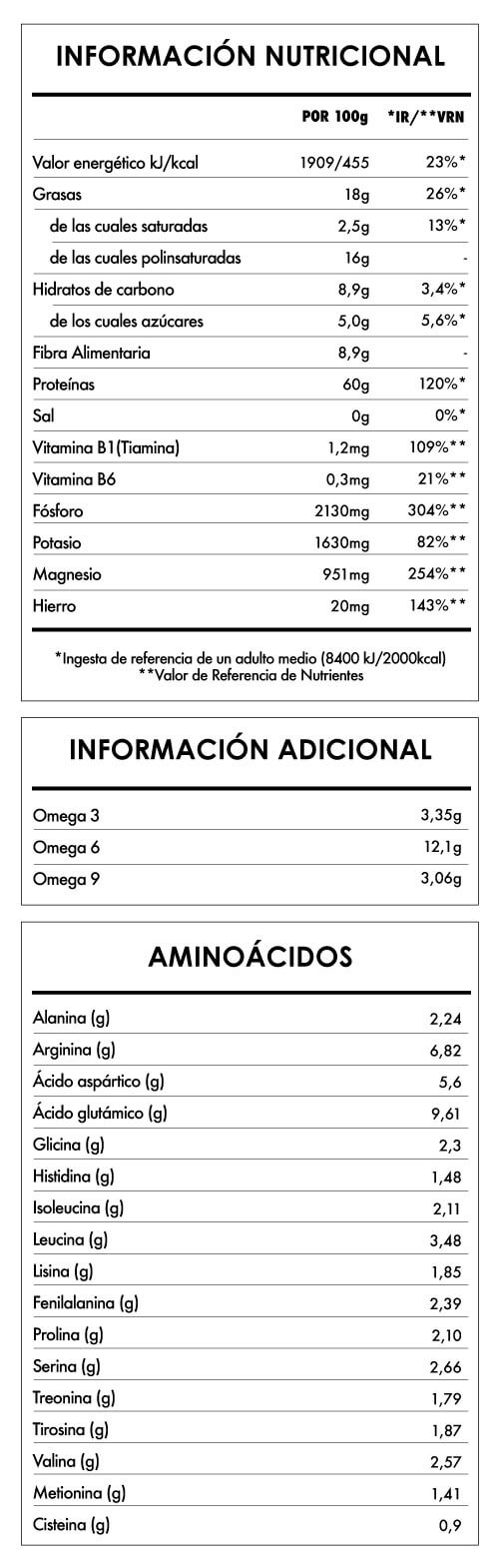 Tabela Nutricional - Proteína de Cáñamo 60% en Polvo Bio